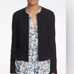 Rebecca Taylor Texture Knit Zip Front Fitted Jacket